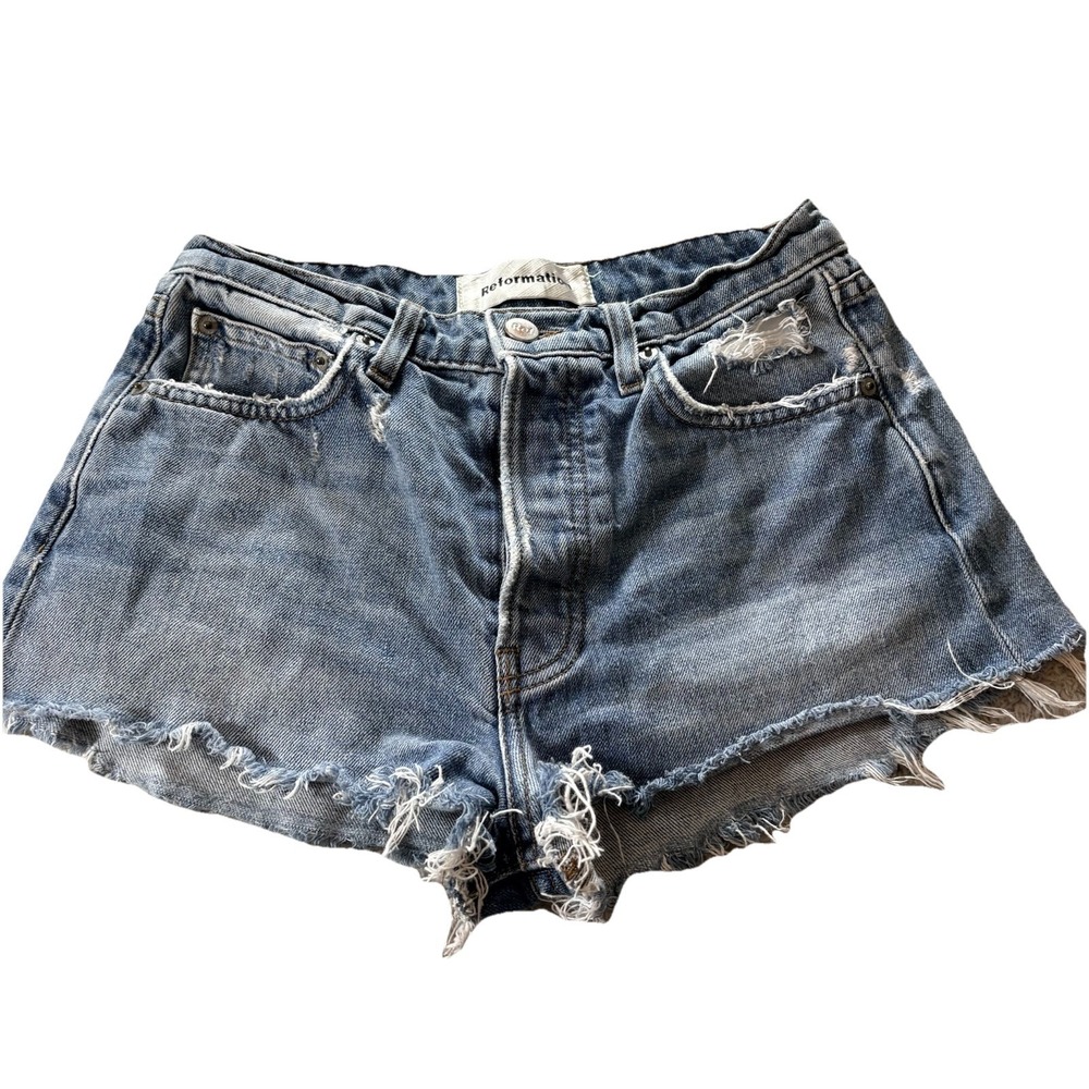 Reformation Dixie Short jeans Blue Denim Shorts 25 High Rise Distressed Cutoff